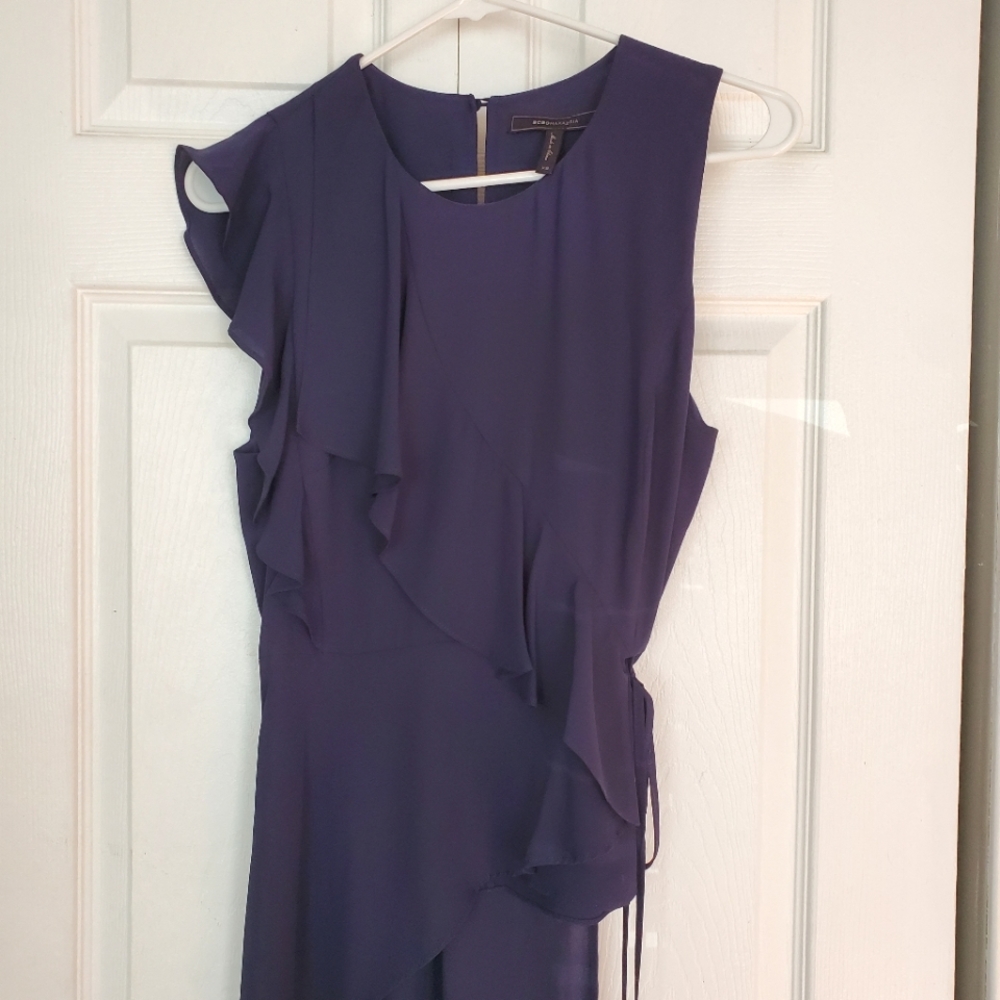 BCBGMaxAzria navy ruffle sleeve blouse XS